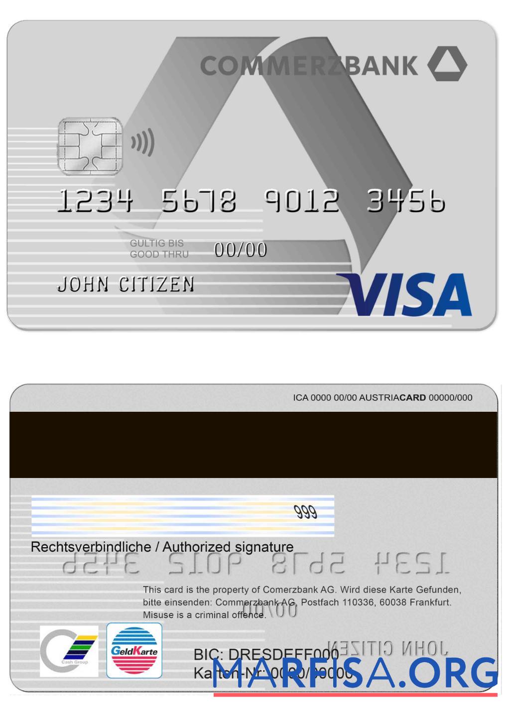 Downloadable Germany Commerzbank Visa Card example